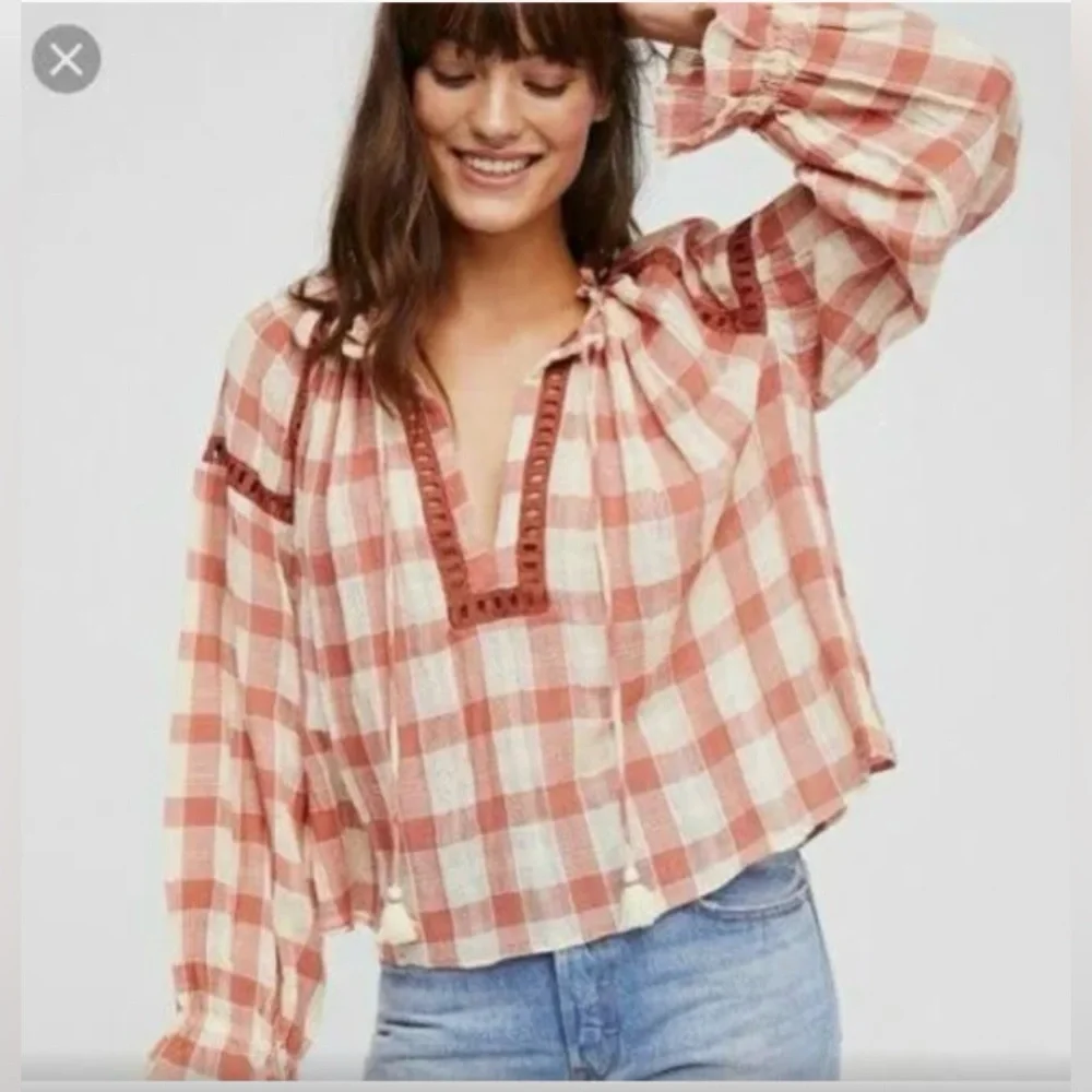 NWT Free People Honey Grove Plaid Top (size S) - Picture 2 of 11